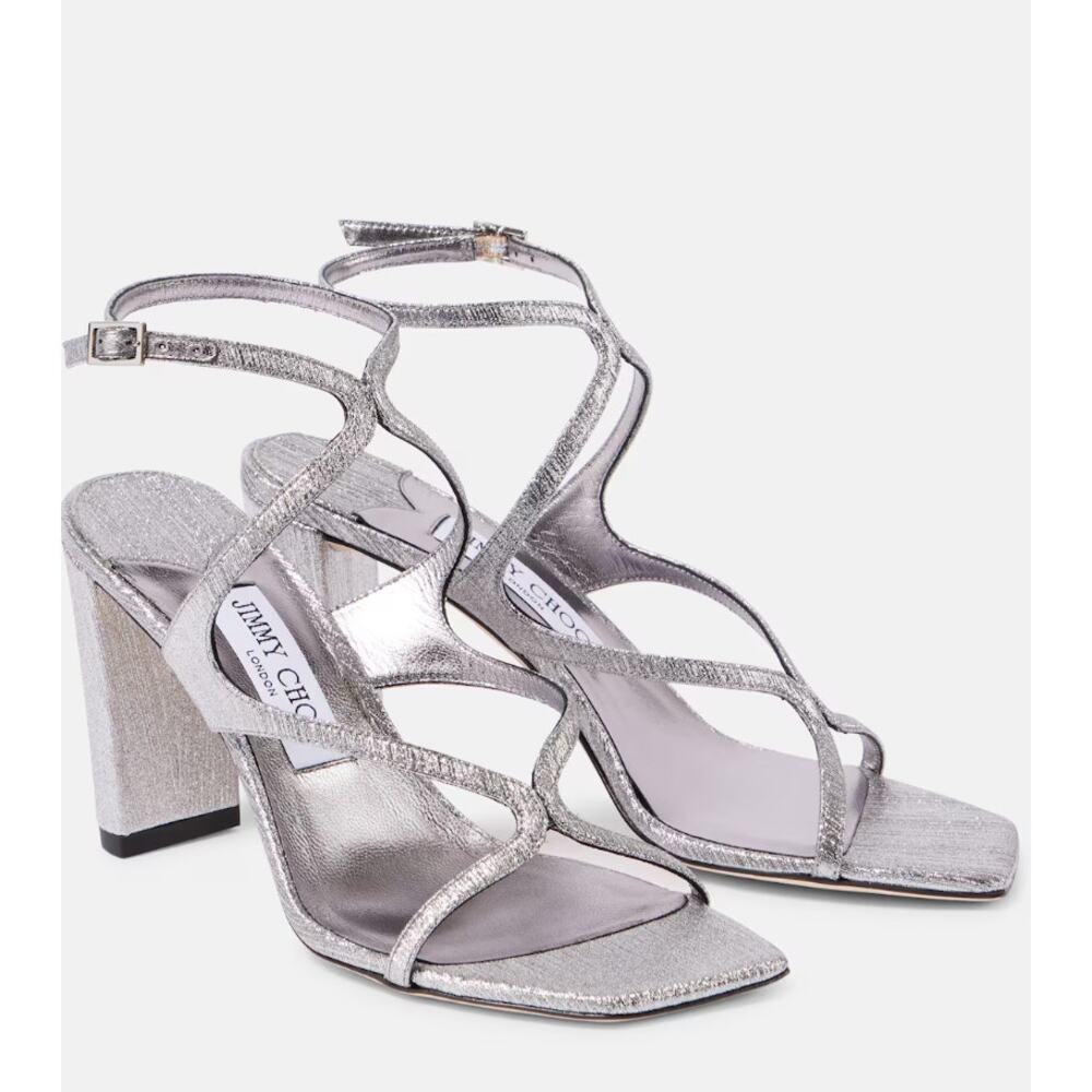 NWB Jimmy Choo Aiza 85 Metallic Leather Sandals Silver Size 39